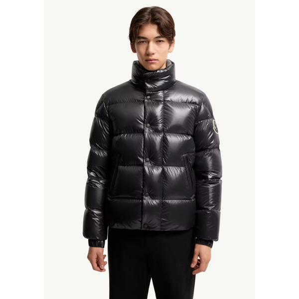 Doudoune courte MONCLER Brendola nylon laquée noir logo gomme blanc