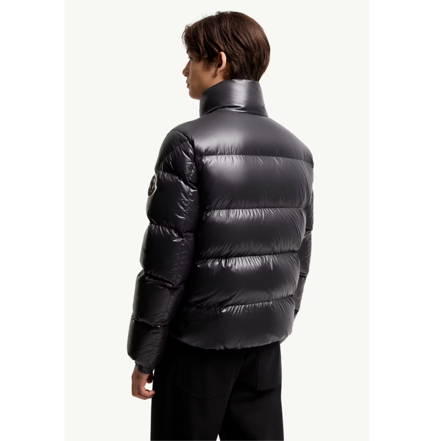 Doudoune courte MONCLER Brendola nylon laquée noir logo gomme blanc