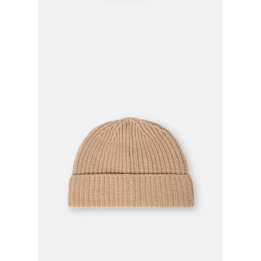 Bonnet STONE ISLAND en maille laine côtelée beige avec patch Compass
