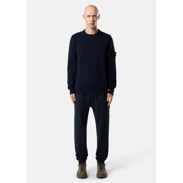 Pull col rond STONE ISLAND laine vierge agneau bleu marine