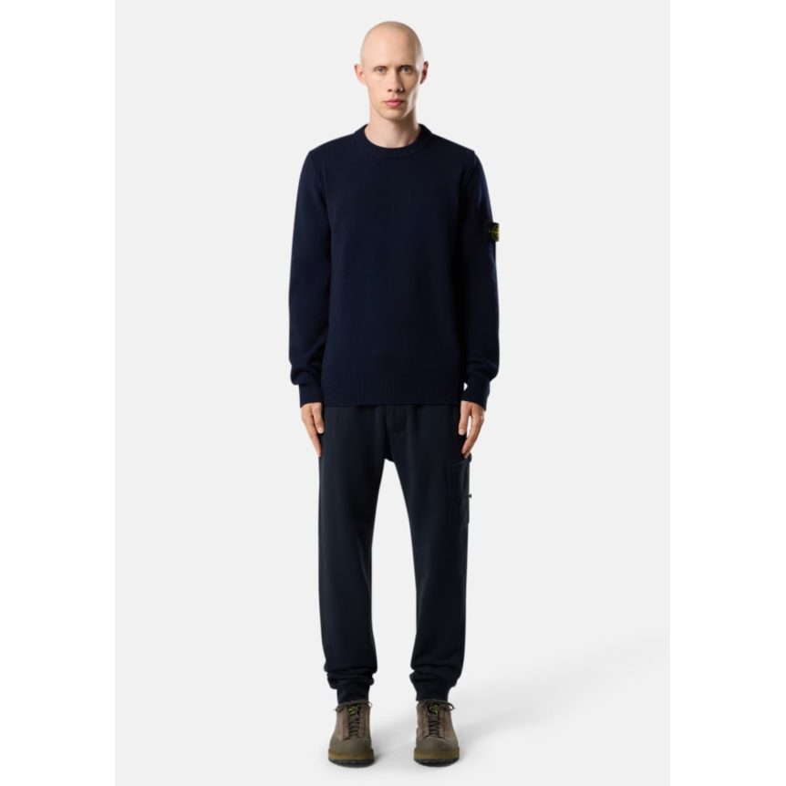 Pull col rond STONE ISLAND laine vierge agneau bleu marine