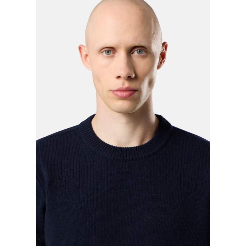 Pull col rond STONE ISLAND laine vierge agneau bleu marine