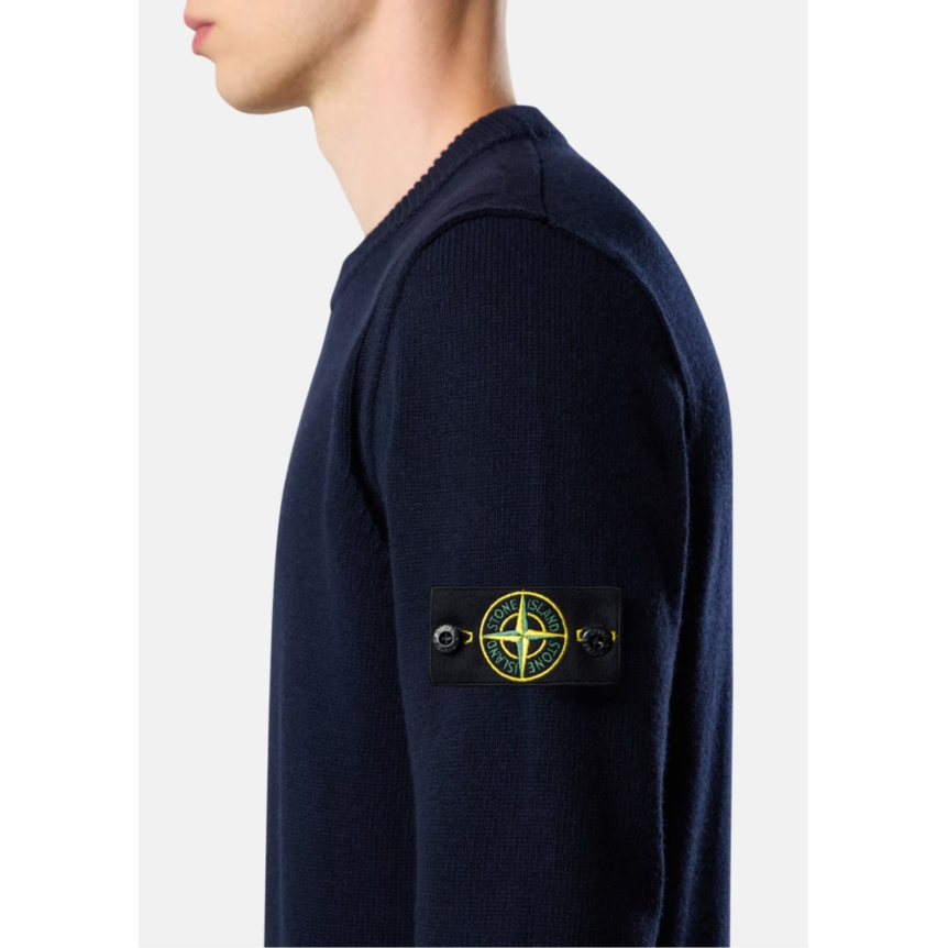Pull col rond STONE ISLAND laine vierge agneau bleu marine
