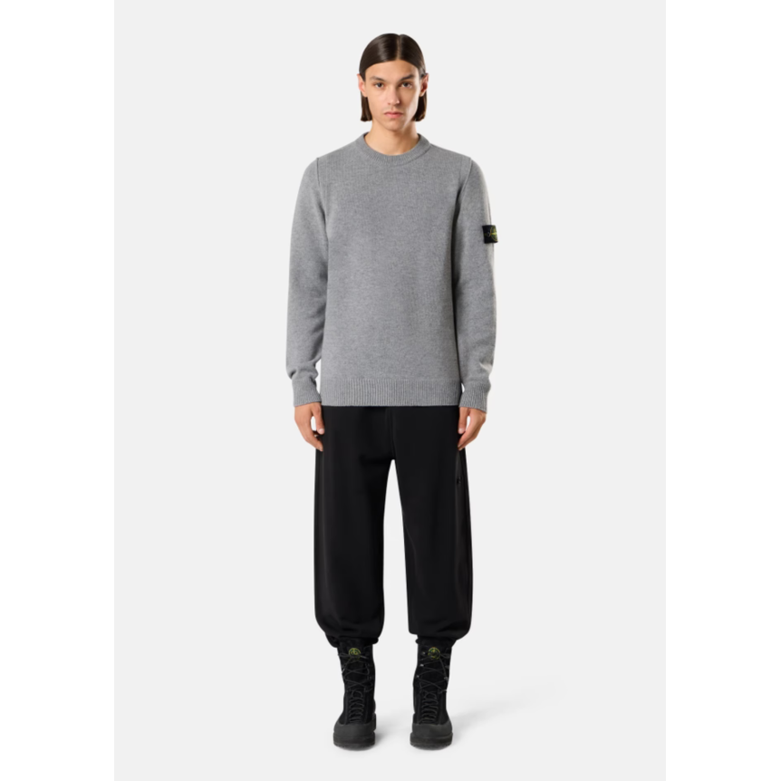 Pull col rond STONE ISLAND laine vierge agneau gris chiné