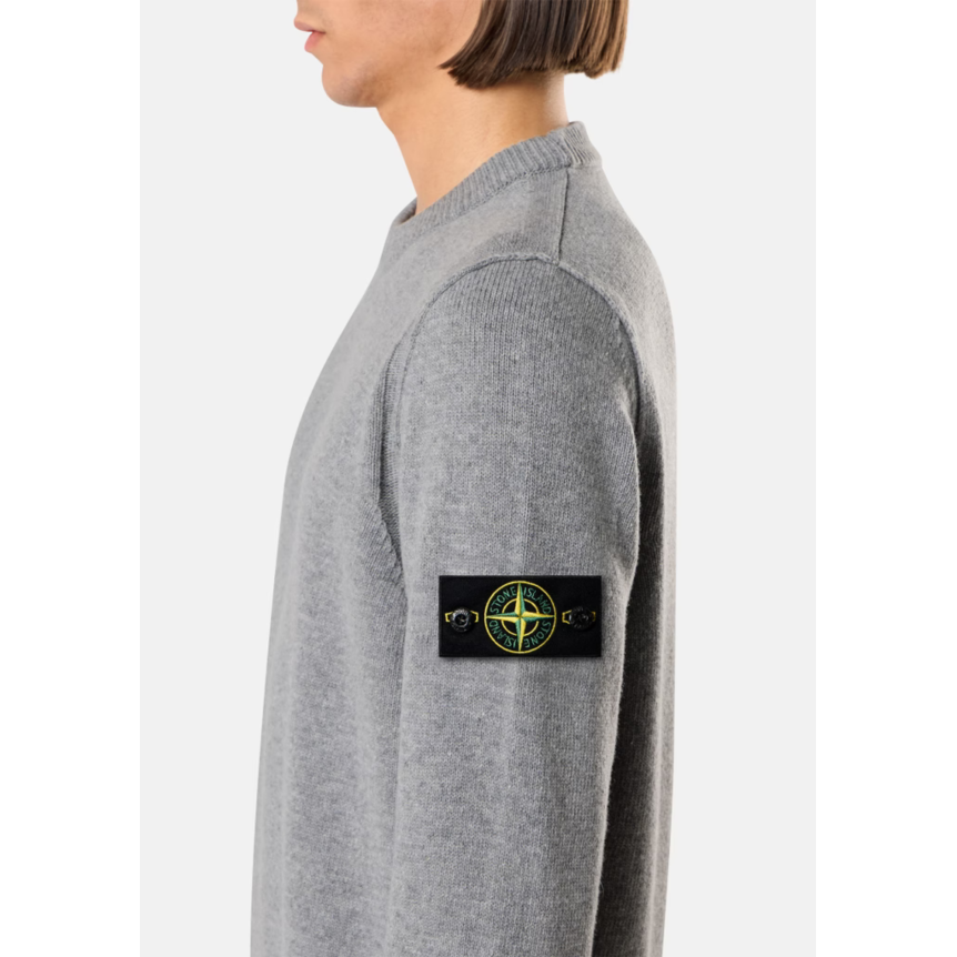 Pull col rond STONE ISLAND laine vierge agneau gris chiné