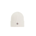 Bonnet en laine vierge côtelée blanc à revers logo