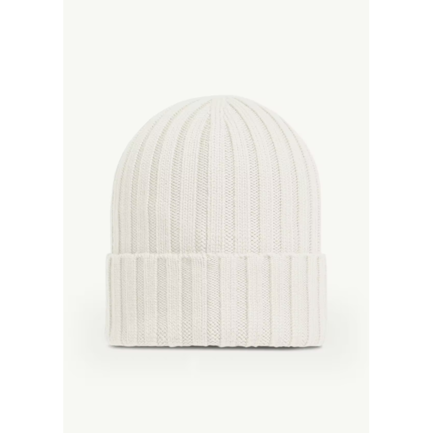Bonnet en laine vierge côtelée MONCLER blanc à revers logo