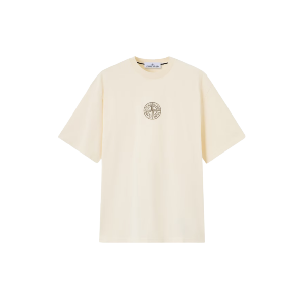 T-shirt col rond STONE ISLAND en jersey de coton bio écru Compass poitrine imprimé "Low infos" dos