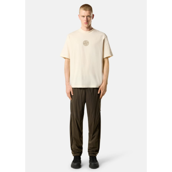 T-shirt col rond STONE ISLAND en jersey de coton bio écru Compass poitrine imprimé "Low infos" dos