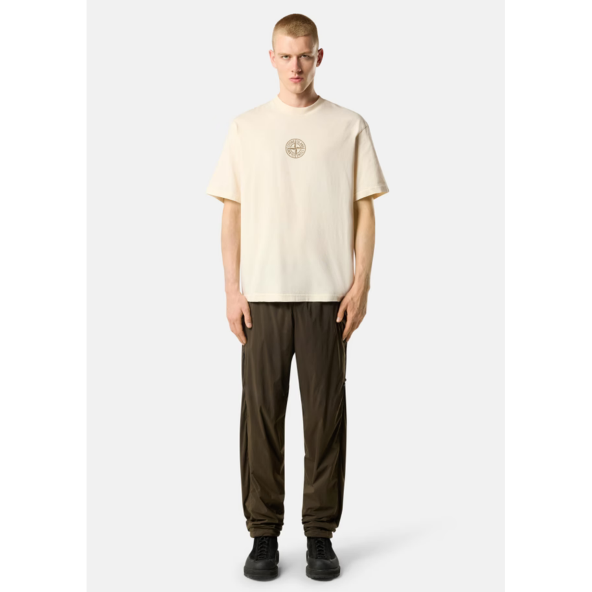 T-shirt col rond STONE ISLAND en jersey de coton bio écru Compass poitrine imprimé "Low infos" dos