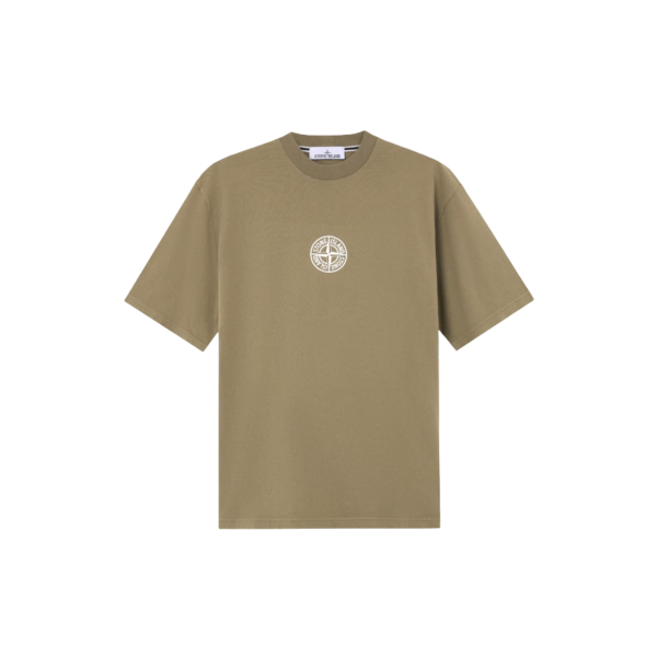 T-shirt col rond STONE ISLAND en jersey de coton bio kaki Compass poitrine imprimé "Low infos" dos