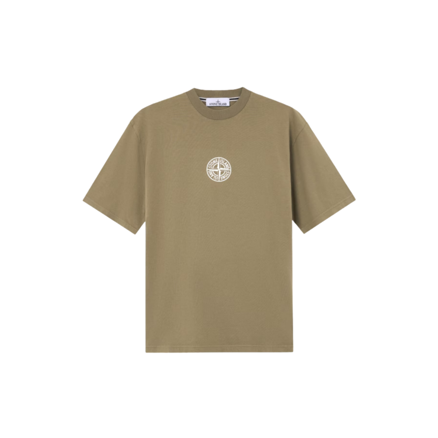 T-shirt col rond STONE ISLAND en jersey de coton bio kaki Compass poitrine imprimé "Low infos" dos