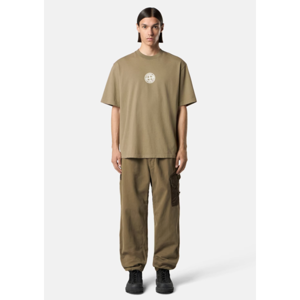 T-shirt col rond STONE ISLAND en jersey de coton bio kaki Compass poitrine imprimé "Low infos" dos