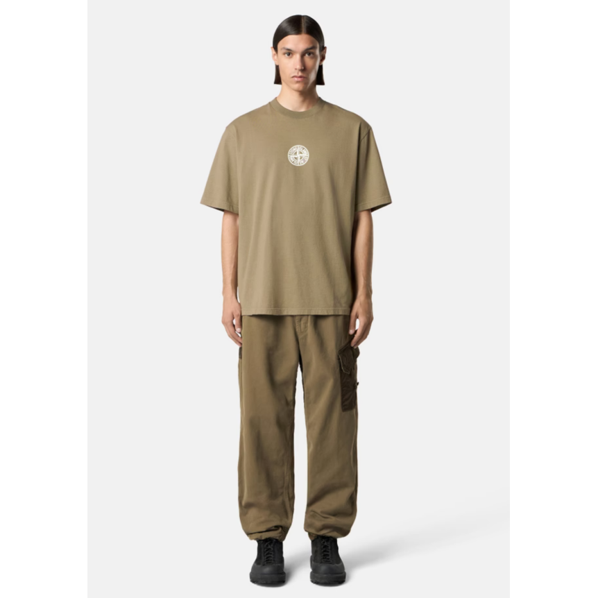 T-shirt col rond STONE ISLAND en jersey de coton bio kaki Compass poitrine imprimé "Low infos" dos