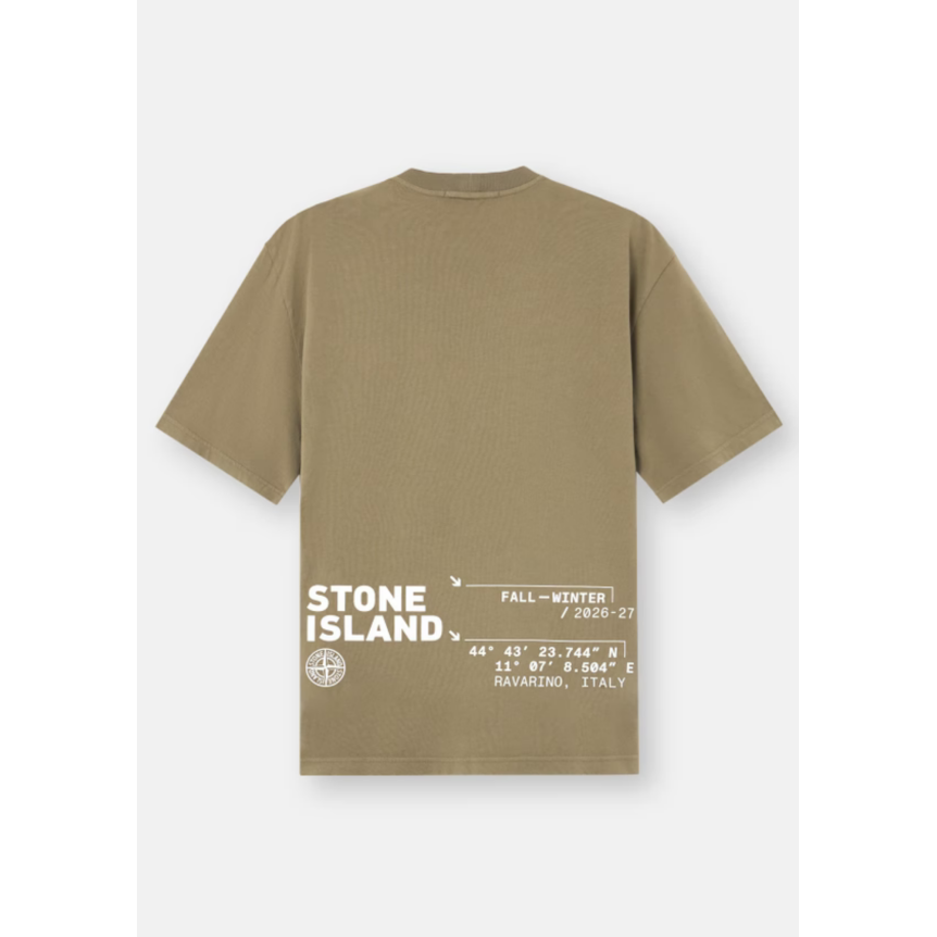 T-shirt col rond STONE ISLAND en jersey de coton bio kaki Compass poitrine imprimé "Low infos" dos