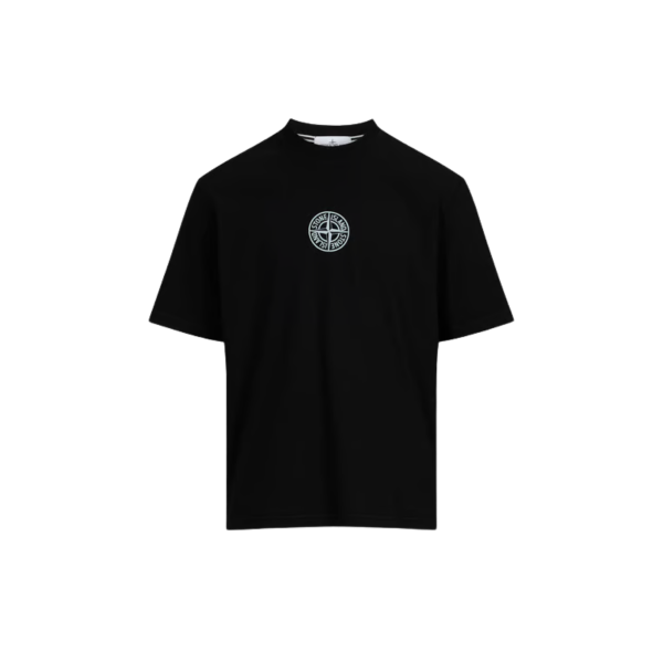 T-shirt col rond STONE ISLAND en jersey de coton bio noir Compass poitrine imprimé "Low infos" dos