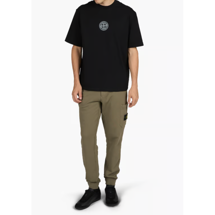 T-shirt col rond STONE ISLAND en jersey de coton bio noir Compass poitrine imprimé "Low infos" dos