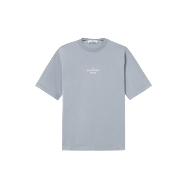 T-shirt col rond STONE ISLAND manche courte jersey de coton gris cendré broderie imprimé "Archivio"