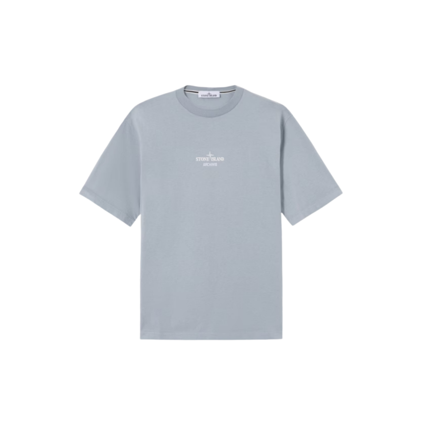 T-shirt col rond STONE ISLAND manche courte jersey de coton gris cendré broderie imprimé "Archivio"