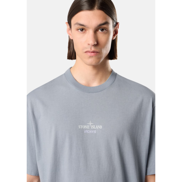 T-shirt col rond STONE ISLAND manche courte jersey de coton gris cendré broderie imprimé "Archivio"