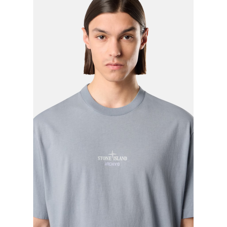 T-shirt col rond STONE ISLAND manche courte jersey de coton gris cendré broderie imprimé "Archivio"