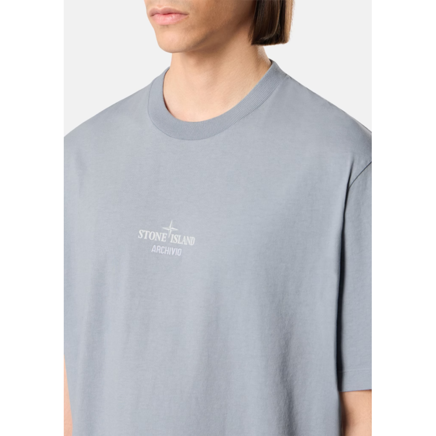 T-shirt col rond STONE ISLAND manche courte jersey de coton gris cendré broderie imprimé "Archivio"