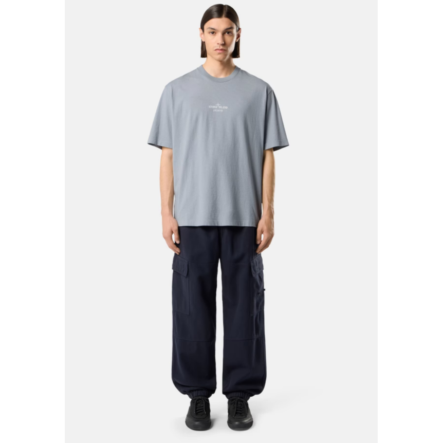 T-shirt col rond STONE ISLAND manche courte jersey de coton gris cendré broderie imprimé "Archivio"