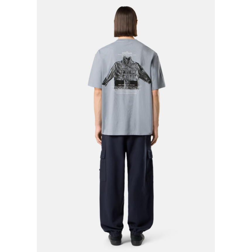 T-shirt col rond STONE ISLAND manche courte jersey de coton gris cendré broderie imprimé "Archivio"