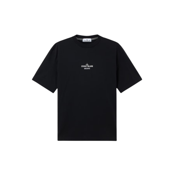 T-shirt col rond STONE ISLAND manche courte jersey de coton noir broderie imprimé "Archivio"