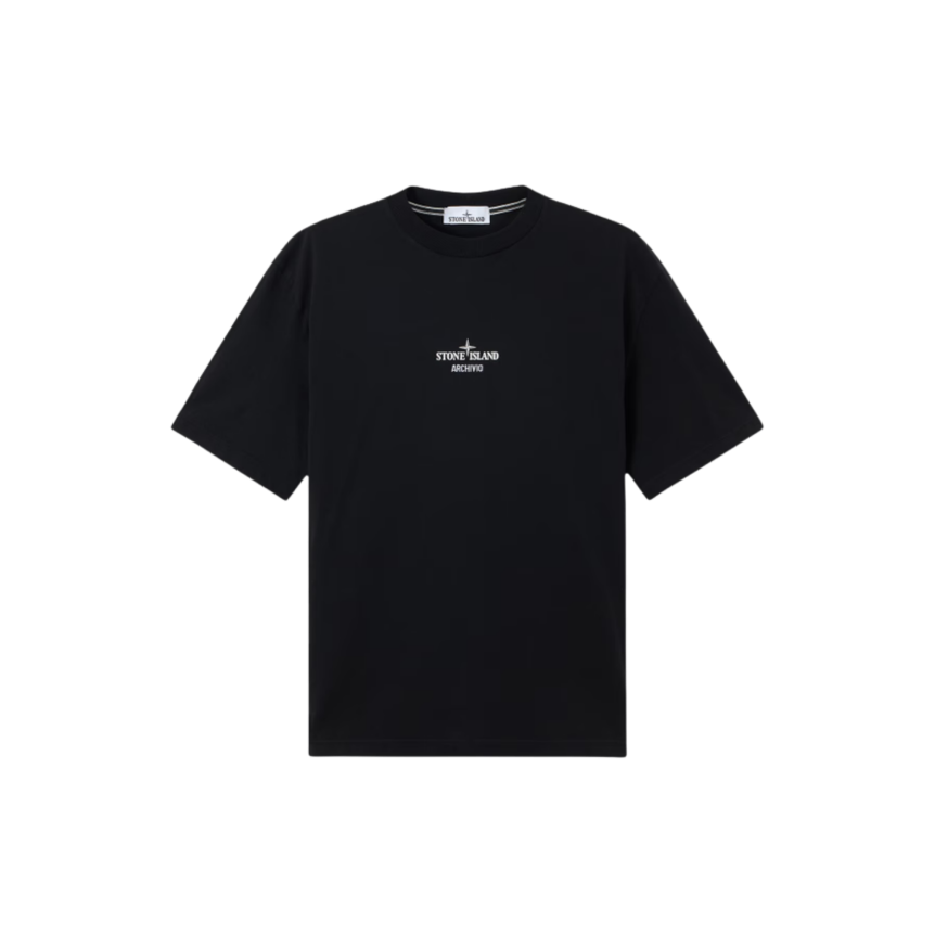 T-shirt col rond STONE ISLAND manche courte jersey de coton noir broderie imprimé "Archivio"