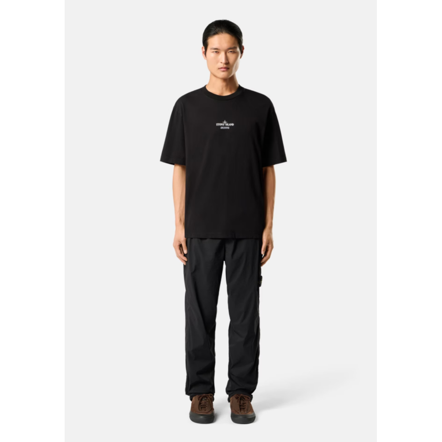T-shirt col rond STONE ISLAND manche courte jersey de coton noir broderie imprimé "Archivio"