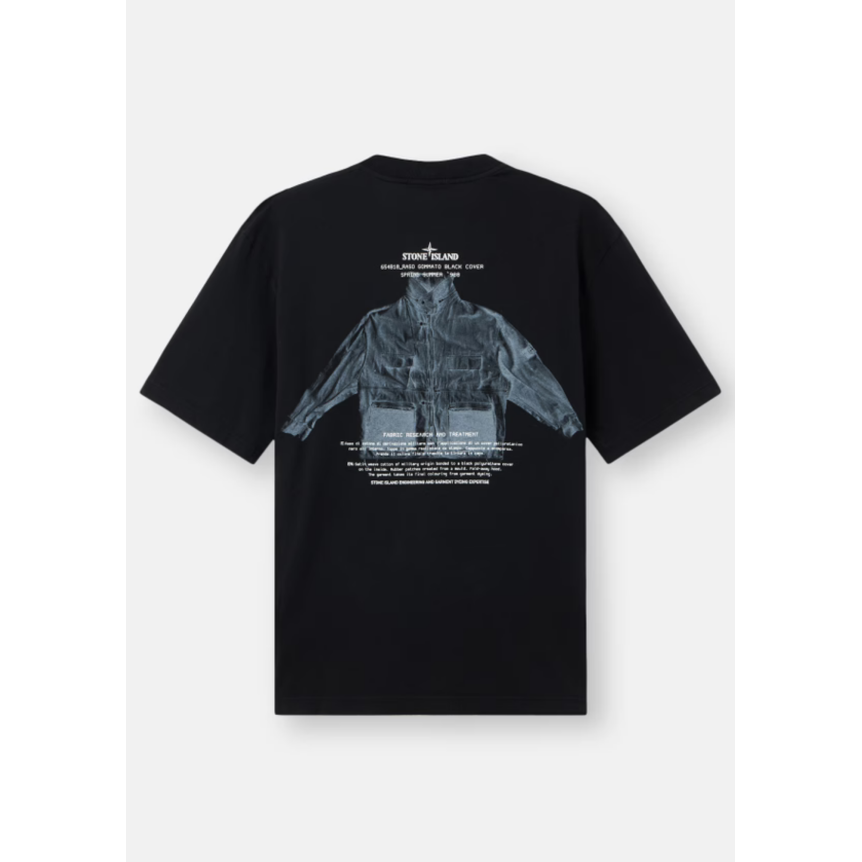 T-shirt col rond STONE ISLAND manche courte jersey de coton noir broderie imprimé "Archivio"