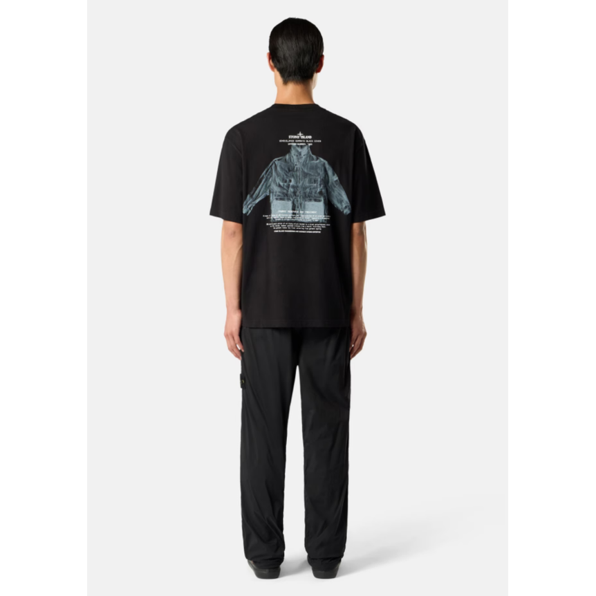 T-shirt col rond STONE ISLAND manche courte jersey de coton noir broderie imprimé "Archivio"