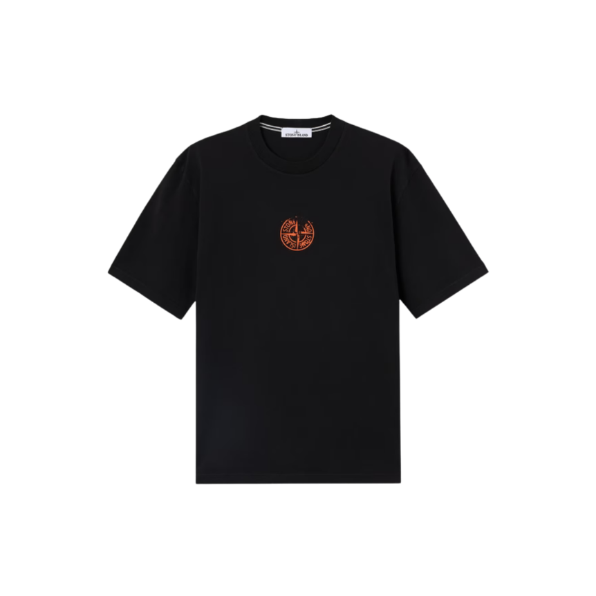 T-shirt col rond manche courte STONE ISLAND  en jersey de coton bio noir imprimé « Vertical Placement »