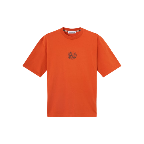 T-shirt STONE ISLAND col rond manche courte en jersey de coton bio orange imprimé « Vertical Placement »