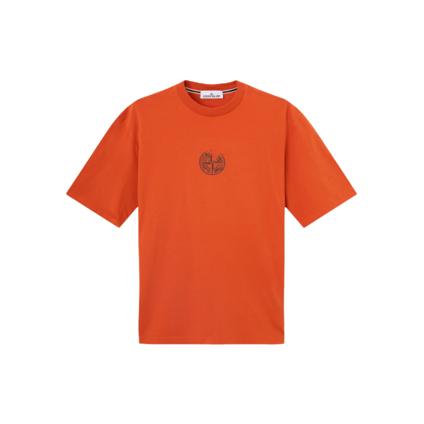 T-shirt STONE ISLAND col rond manche courte en jersey de coton bio orange imprimé « Vertical Placement »