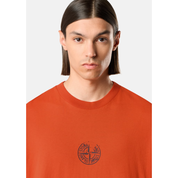 T-shirt STONE ISLAND col rond manche courte en jersey de coton bio orange imprimé « Vertical Placement »