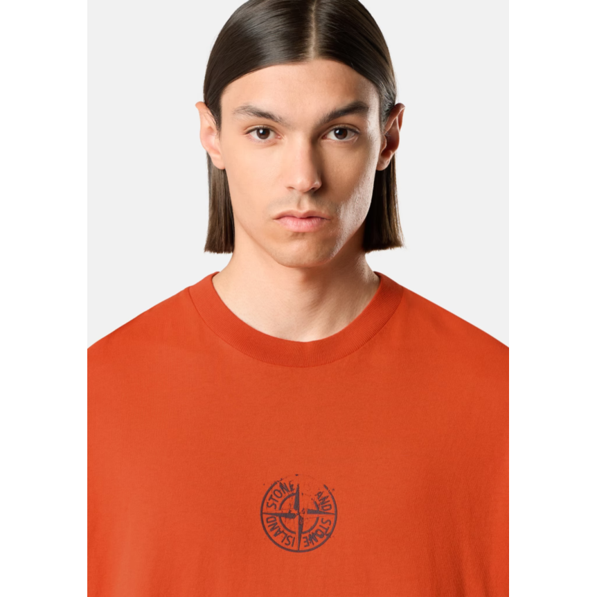 T-shirt STONE ISLAND col rond manche courte en jersey de coton bio orange imprimé « Vertical Placement »