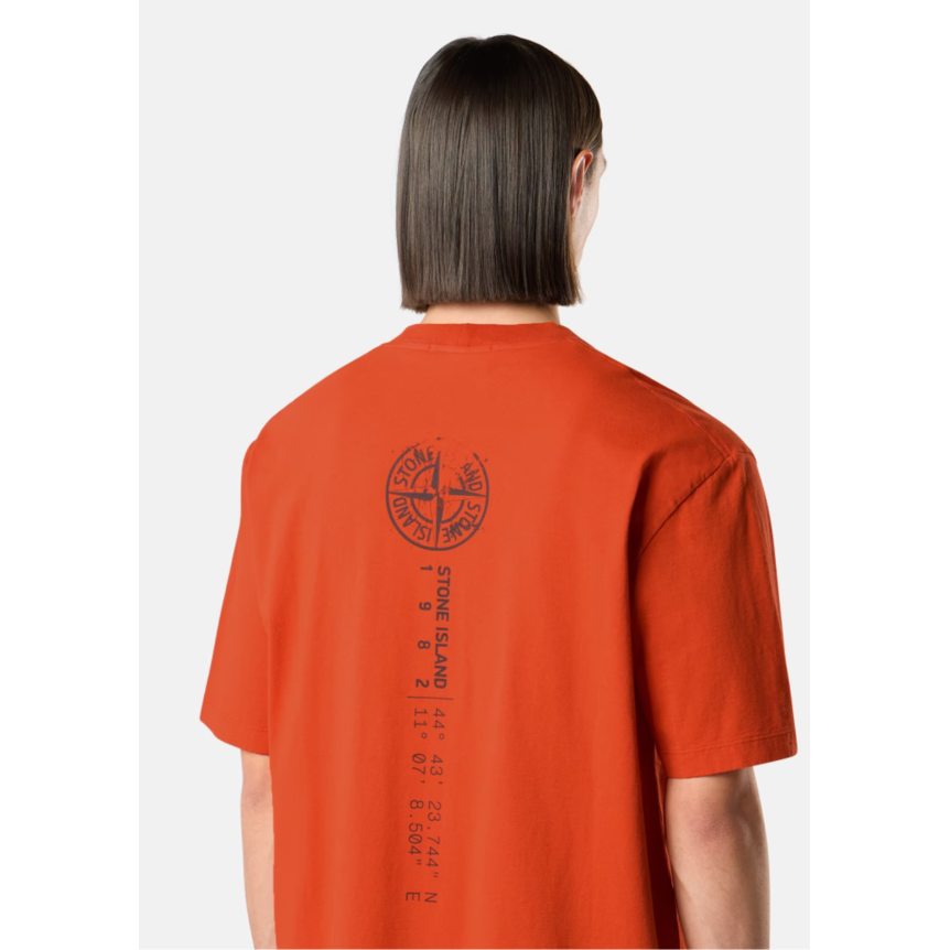 T-shirt STONE ISLAND col rond manche courte en jersey de coton bio orange imprimé « Vertical Placement »