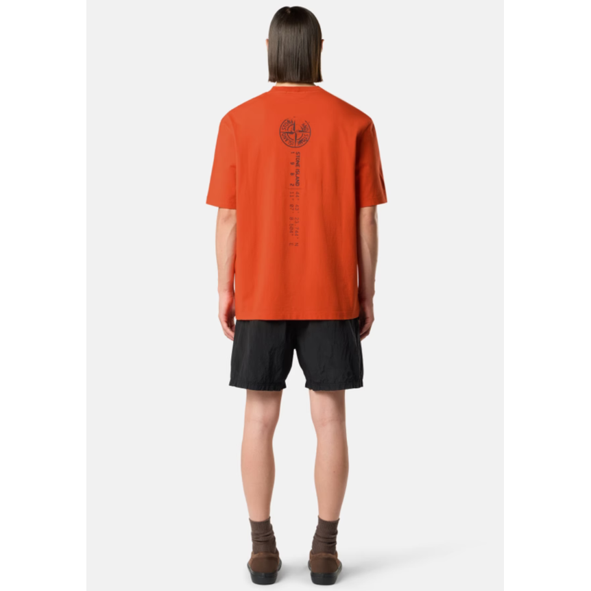 T-shirt STONE ISLAND col rond manche courte en jersey de coton bio orange imprimé « Vertical Placement »