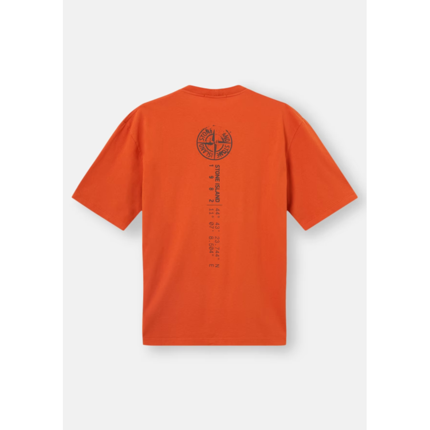 T-shirt STONE ISLAND col rond manche courte en jersey de coton bio orange imprimé « Vertical Placement »