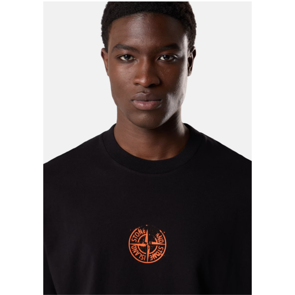 T-shirt col rond manche courte STONE ISLAND  en jersey de coton bio noir imprimé « Vertical Placement »