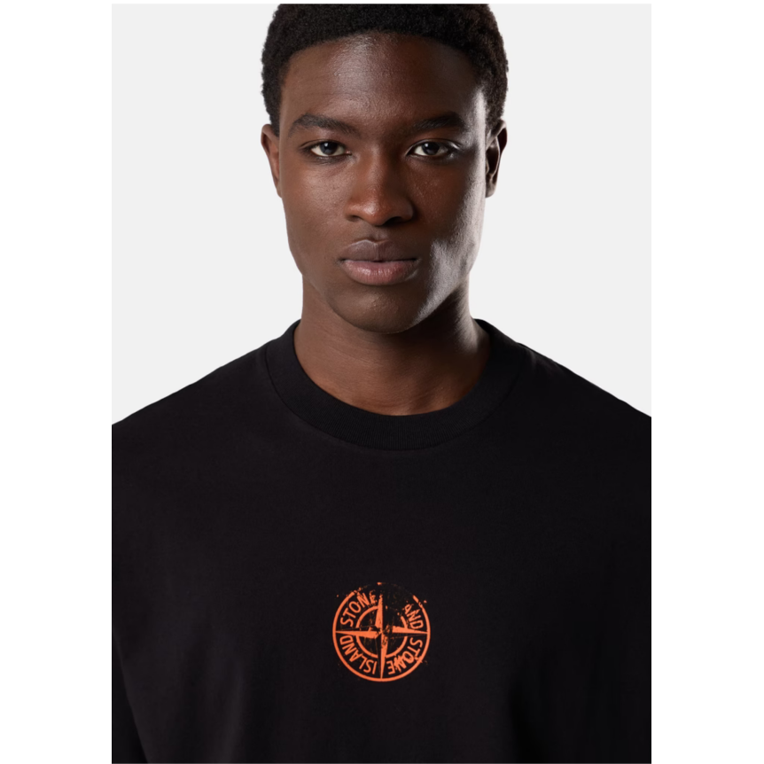 T-shirt col rond manche courte STONE ISLAND  en jersey de coton bio noir imprimé « Vertical Placement »