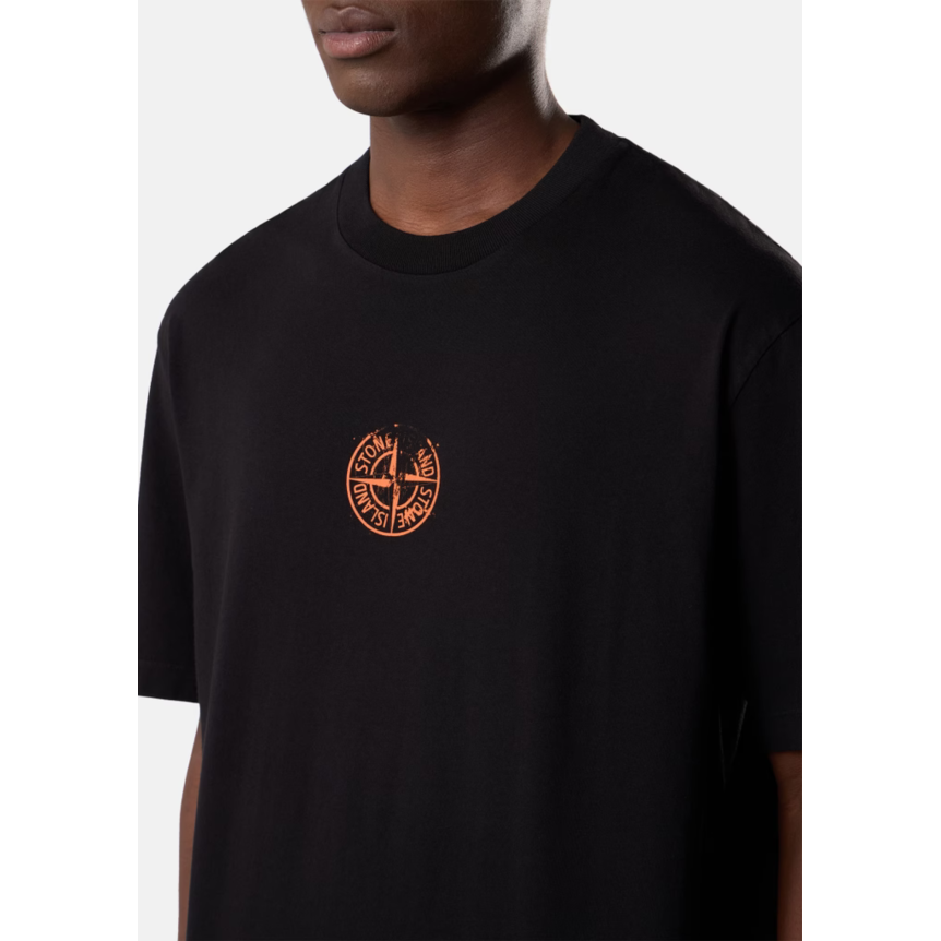 T-shirt col rond manche courte STONE ISLAND  en jersey de coton bio noir imprimé « Vertical Placement »