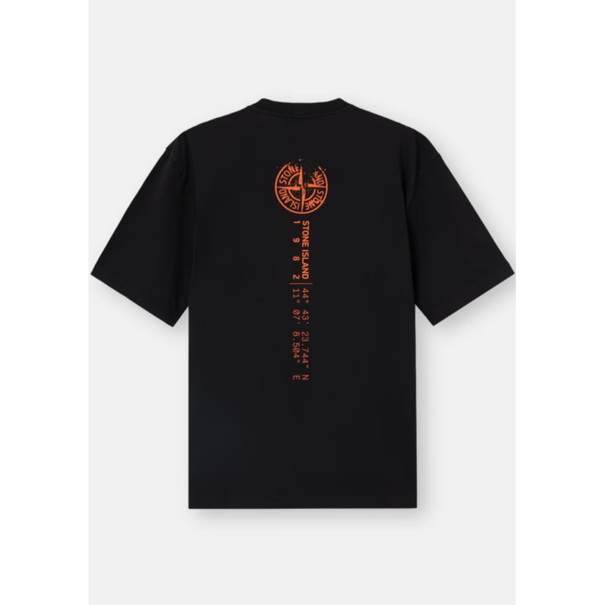 T-shirt col rond manche courte STONE ISLAND  en jersey de coton bio noir imprimé « Vertical Placement »