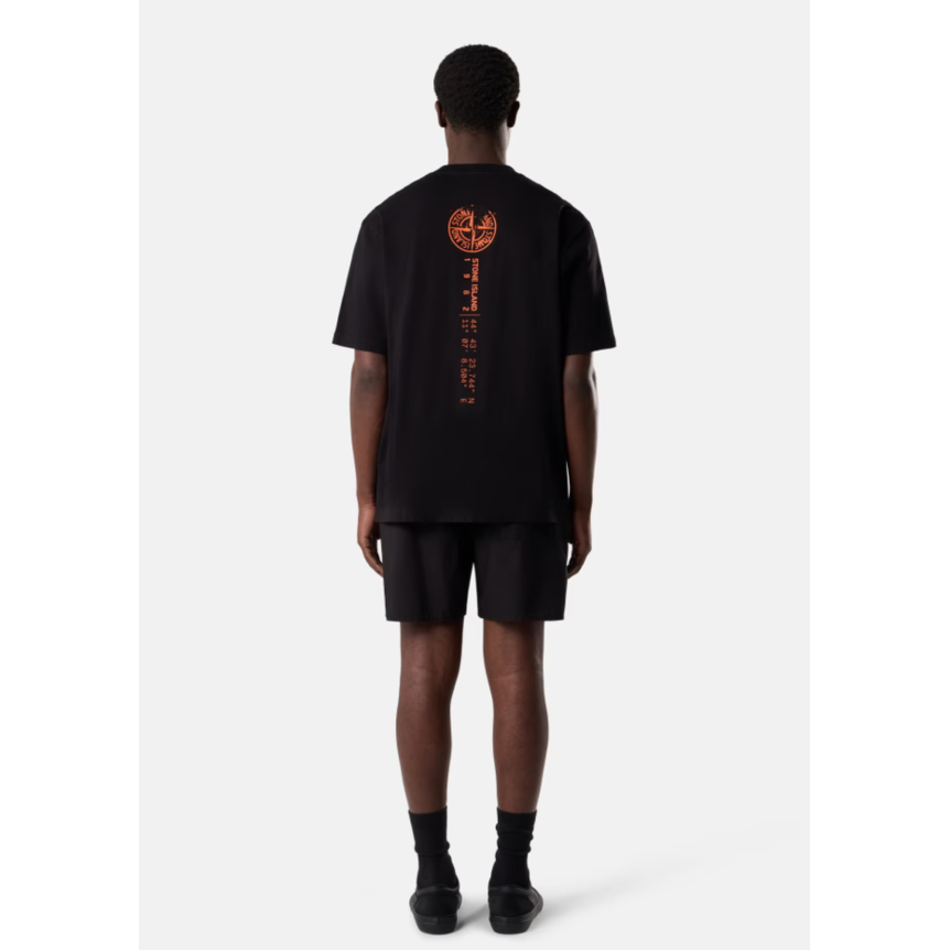 T-shirt col rond manche courte STONE ISLAND  en jersey de coton bio noir imprimé « Vertical Placement »