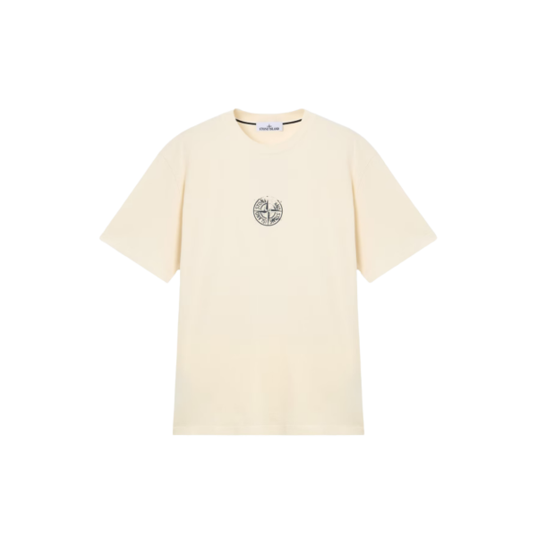 T-shirt col rond manche courte STONE ISLAND en jersey de coton bio écru imprimé « Vertical Placement »