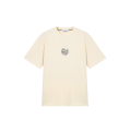 T-shirt col rond manche courte en jersey de coton bio écru imprimé « Vertical Placement »