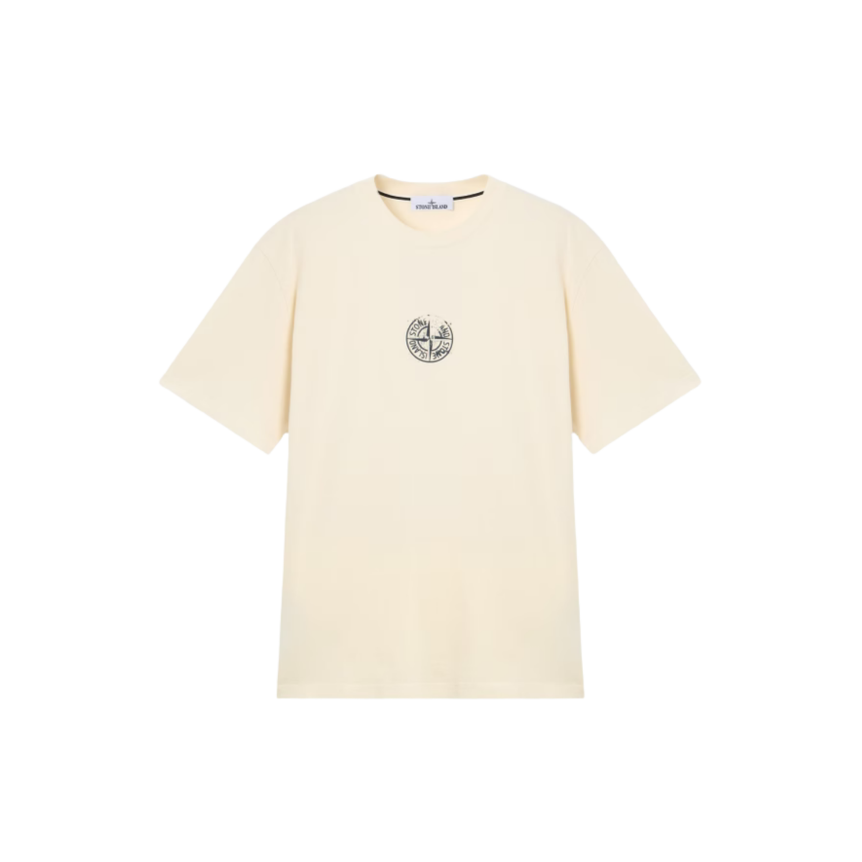 T-shirt col rond manche courte STONE ISLAND en jersey de coton bio écru imprimé « Vertical Placement »