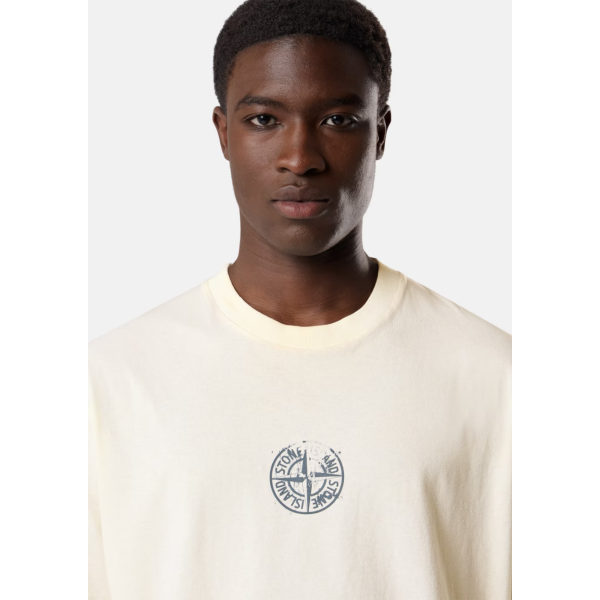 T-shirt col rond manche courte STONE ISLAND en jersey de coton bio écru imprimé « Vertical Placement »